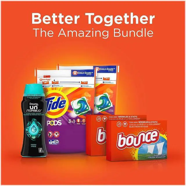 Alt view image 2 of 6 - Tide Downy and Bounce Laundry Care 5-Item Bundle Spring Meadow/Fresh/Outdoor Fresh (79822) 12777/79822