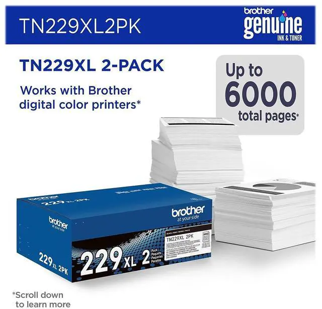 Alt view image 11 of 16 - Brother Genuine TN229XL2PK High-yield Black Toner Cartridge Twin-Pack