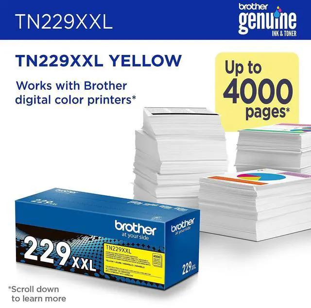Alt view image 13 of 16 - Brother Genuine TN229XXLY Super High-yield Yellow Toner Cartridge