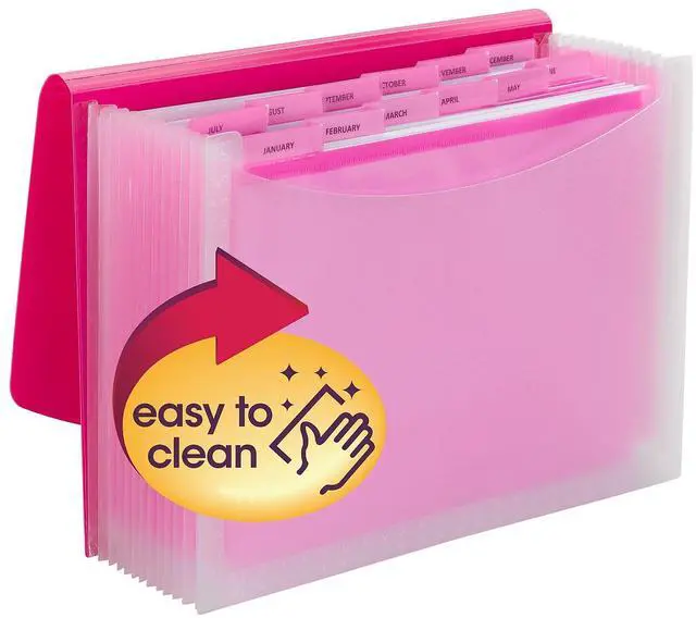 Alt view image 7 of 7 - Smead Vibrant Line Plastic Accordion File 12-Pocket Letter Size Pink/Clear (70864)