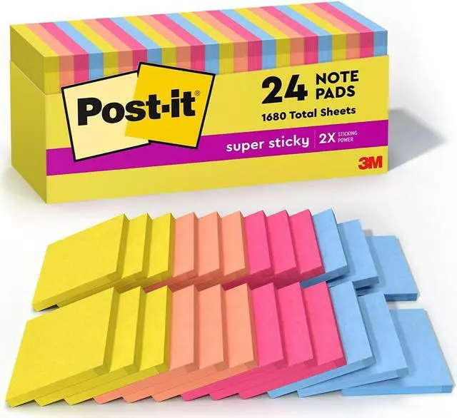 Main image of Post-it Super Sticky Notes 3" x 3" Summer Joy Collection 70 Sheet/Pad 24 Pads/Pack (654-24SSJOY-CP) 65424SSJOYCP