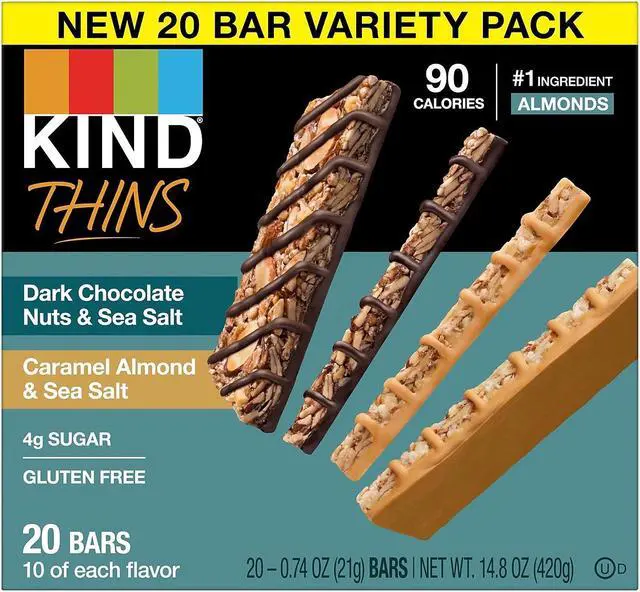 Alt view image 3 of 10 - KIND Thins Gluten-Free Bar Variety Pack 14.8 oz. 20 Bars/Box (41888) PHW41888
