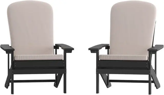 Alt view image 7 of 20 - Charlestown Set of 2 All-Weather Poly Resin Wood Adirondack Chairs in Slate Gray with Cream Cushions for Deck, Porch, and Patio