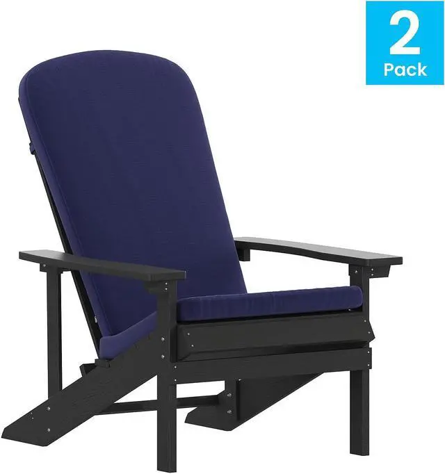 Alt view image 8 of 13 - Charlestown Set of 2 All-Weather Poly Resin Wood Adirondack Chairs in Slate Gray with Blue Cushions for Deck, Porch, and Patio