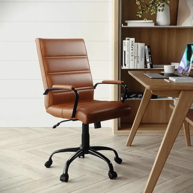 Alt view image 20 of 20 - Flash Furniture Whitney Ergonomic LeatherSoft Swivel Mid-Back Executive Office Chair Brown/Black (GO2286MBRBK)