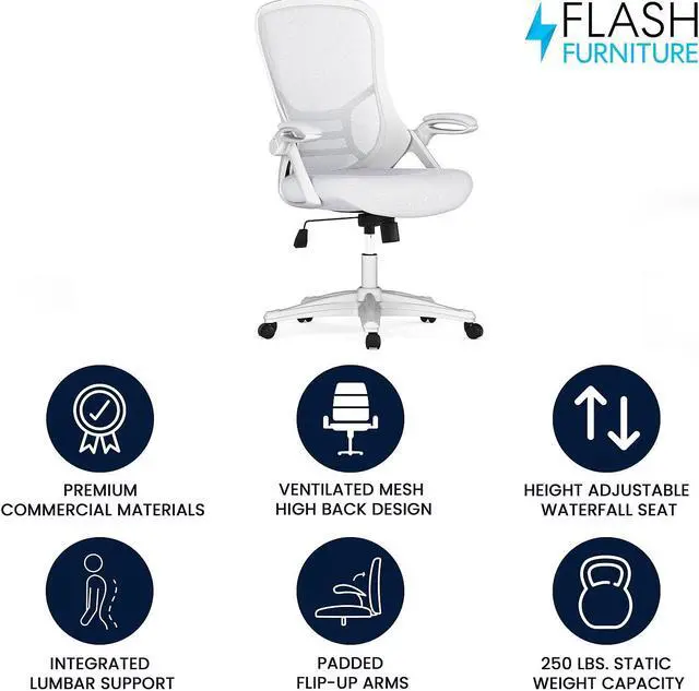 Alt view image 2 of 20 - Flash Furniture Porter Ergonomic Mesh Swivel High Back Office Chair White/White (HL00161WHWH)