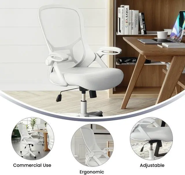 Alt view image 4 of 20 - Flash Furniture Porter Ergonomic Mesh Swivel High Back Office Chair White/White (HL00161WHWH)
