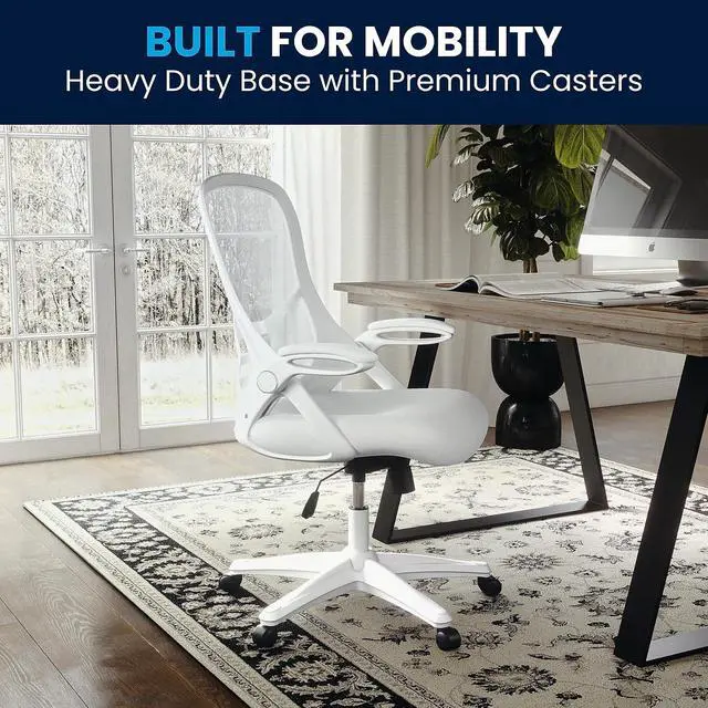 Alt view image 5 of 20 - Flash Furniture Porter Ergonomic Mesh Swivel High Back Office Chair White/White (HL00161WHWH)