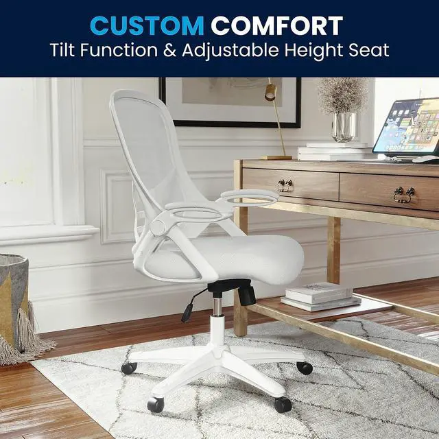 Alt view image 7 of 20 - Flash Furniture Porter Ergonomic Mesh Swivel High Back Office Chair White/White (HL00161WHWH)