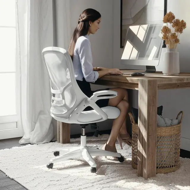 Alt view image 6 of 20 - Flash Furniture Porter Ergonomic Mesh Swivel High Back Office Chair White/White (HL00161WHWH)
