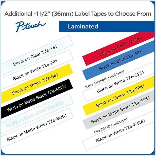 Alt view image 3 of 20 - Brother P-touch TZe-M365 Label Maker Tape 1.42"W White on Matte Black TZEM365