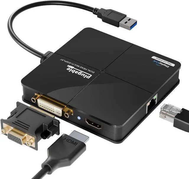 Alt view image 6 of 11 - Plugable USB 3.0 Universal Mini Laptop Docking Station for Windows and Mac (Dual Video HDMI and DVI/VGA, Gigabit Ethernet)