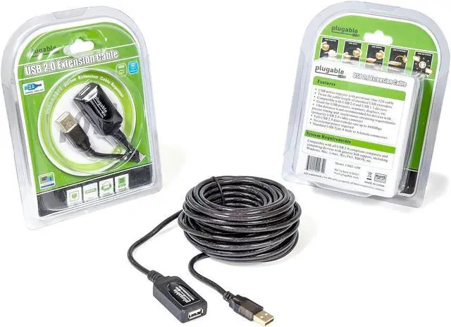 Alt view image 8 of 9 - Plugable 10 Meter (32 Foot) USB 2.0 Active Extension Cable Type A Male to A Female - Driverless