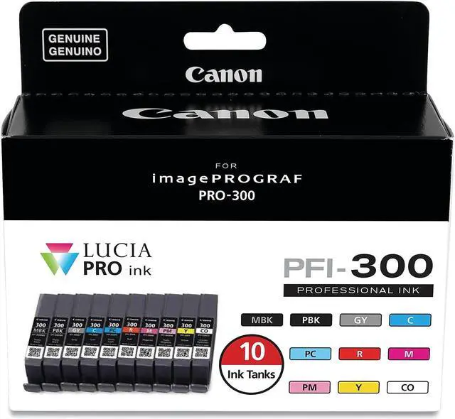 Alt view image 4 of 4 - Canon PFI-300 Lucia PRO Ink, 10 Ink Tanks, Compatible to imagePROGRAF PRO-300 Printer, Multi, Standard (4192C007)
