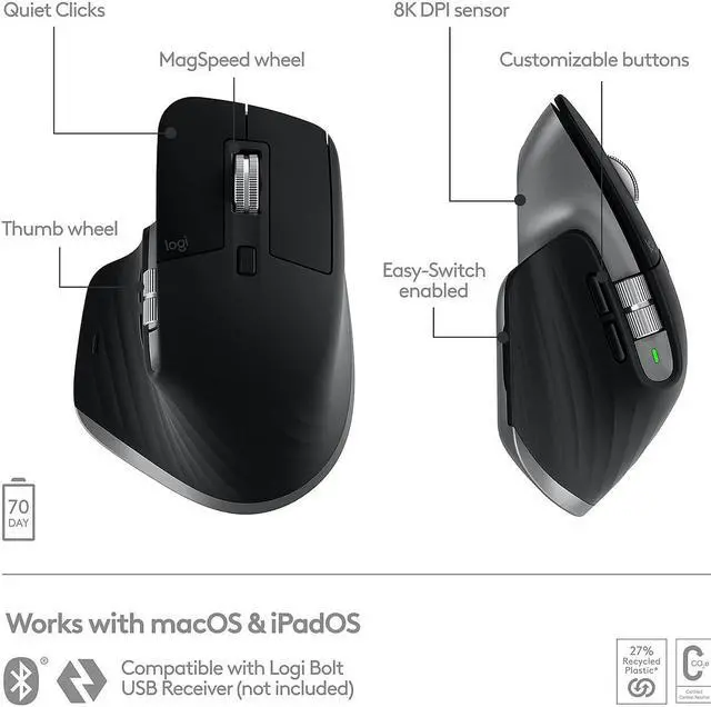 Alt view image 17 of 20 - Logitech MX Master 3S Wireless Mouse for Mac (Space Gray)