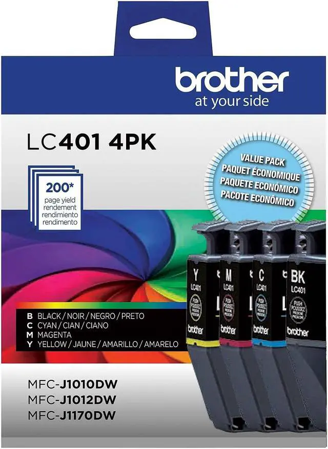 Main image of Brother LC401 Black/Cyan/Magenta/Yellow Standard Yield Ink Cartridges 4/Pack (LC4014PKS)