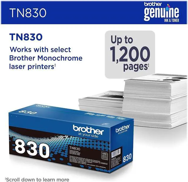 Alt view image 7 of 10 - Brother TN830 Toner Cartridge Standard Yield Black