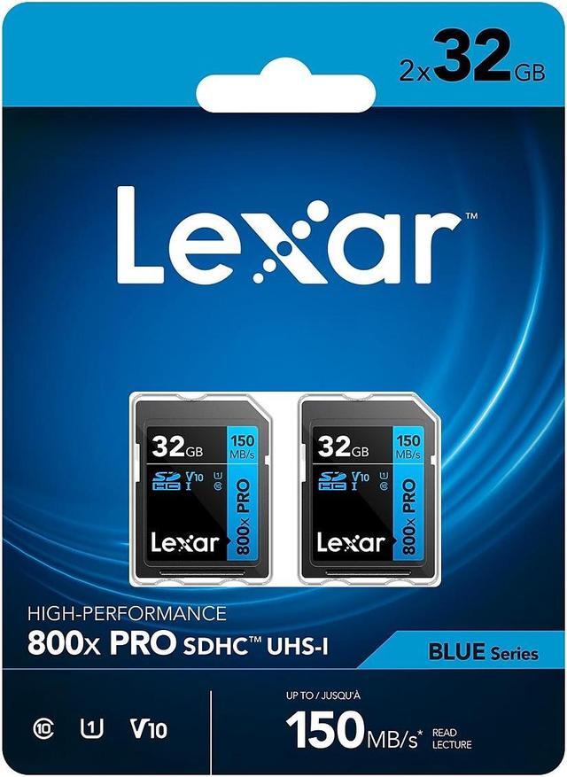 Alt view image 3 of 15 - Lexar High-Performance 800x PRO BLUE Series 32GB SDHC Memory Card Class 10 UHS-I V10 2/Pack (LSD0800P032G-B2NNU)