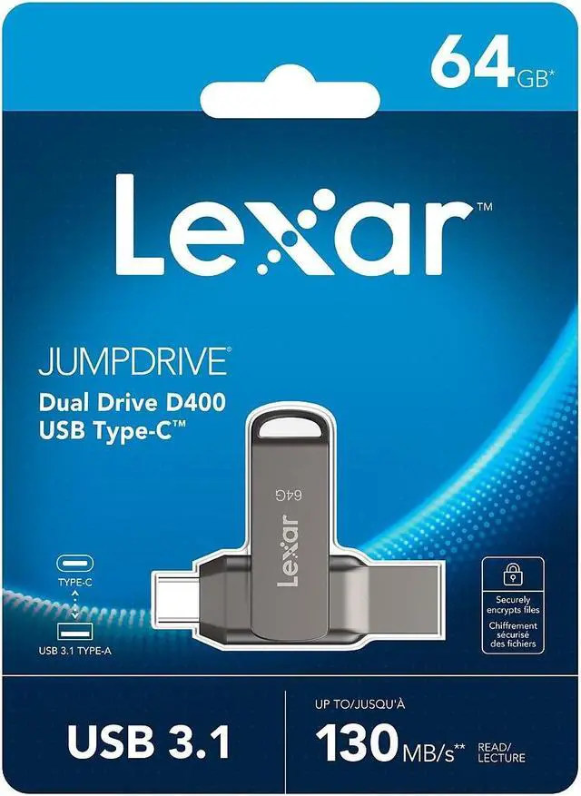 Alt view image 4 of 19 - Lexar JumpDrive D400 Dual 64GB USB 3.1 Flash Drive Titanium (LJDD400-64G-BNU)