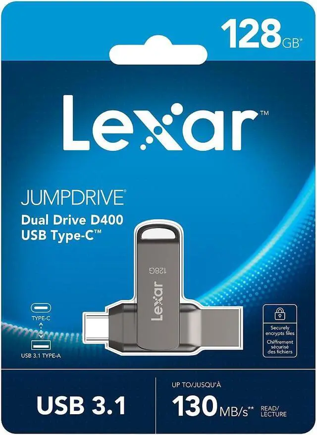 Alt view image 4 of 18 - Lexar JumpDrive D400 Dual 128GB USB 3.1 Flash Drive Titanium (LJDD400-128GBNU)