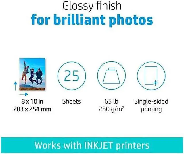 Alt view image 13 of 15 - HP Advanced Photo Paper, Glossy, 65 lb, 8 x 10 in., 203 x 254 mm, 25 sheets
