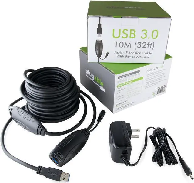 Alt view image 13 of 15 - Plugable 10 Meter (32 Foot) USB 3.0 Active Extension Cable with AC Power Adapter and Back-Voltage Protection