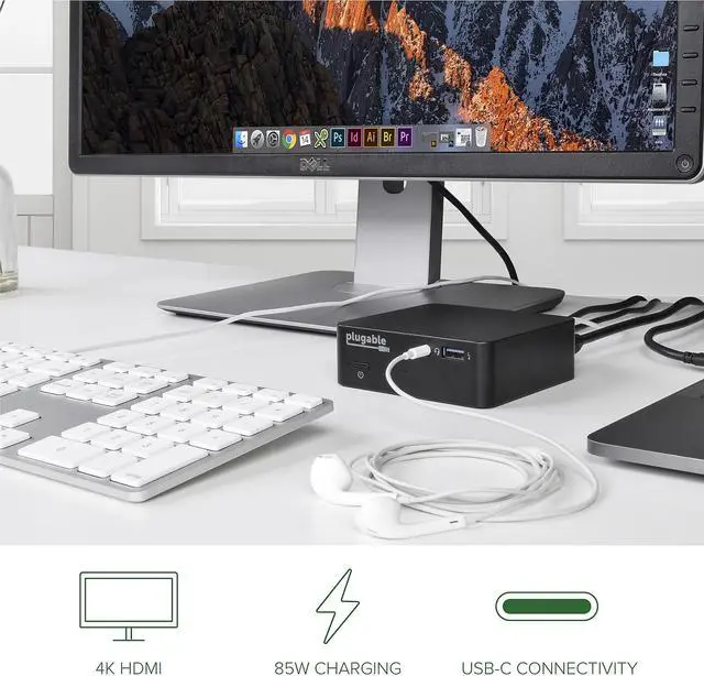 Alt view image 12 of 16 - Plugable USB C Dock with 85W Charging Compatible with Thunderbolt 3 and USB-C MacBooks and Select Windows Laptops (HDMI up to 4K@30Hz, Ethernet, 4X USB 3.0 Ports, USB-C PD, includes VESA Mount)