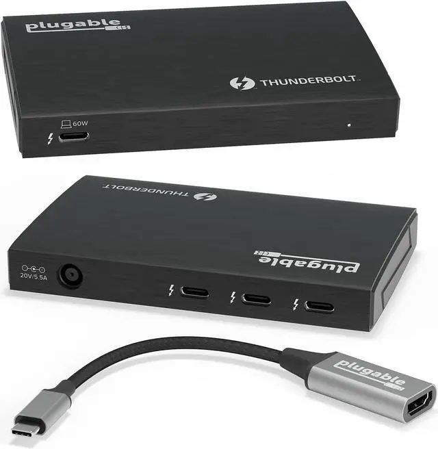 Alt view image 15 of 20 - Plugable Thunderbolt 4 Hub, 4-in-1 Pure USB-C Design, Includes USB-C to 4K HDMI Adapter, 60W Laptop Charging, Compatible with Mac and Windows and USB-C, Thunderbolt, and USB4 Devices, Driverless