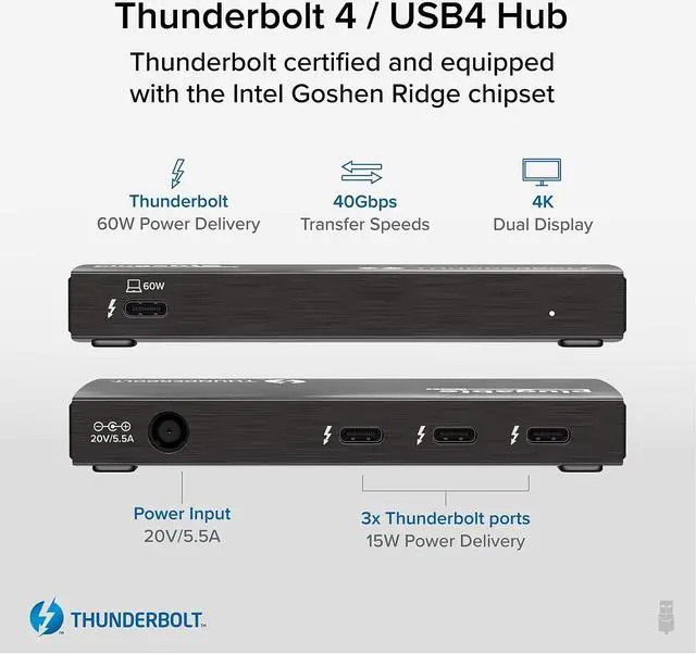 Alt view image 16 of 20 - Plugable Thunderbolt 4 Hub, 4-in-1 Pure USB-C Design, Includes USB-C to 4K HDMI Adapter, 60W Laptop Charging, Compatible with Mac and Windows and USB-C, Thunderbolt, and USB4 Devices, Driverless
