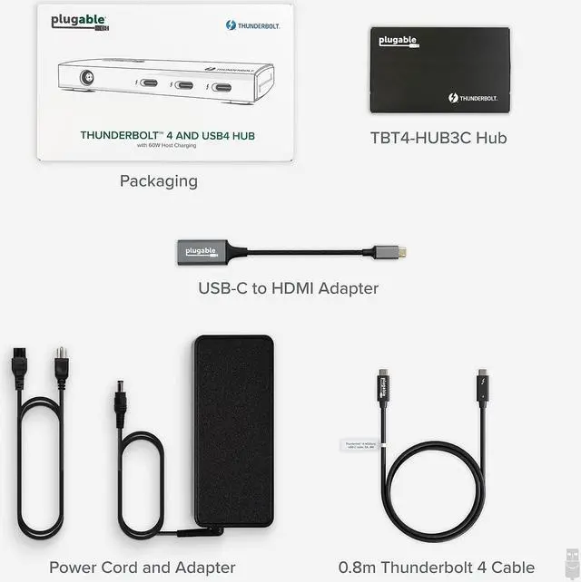 Alt view image 20 of 20 - Plugable Thunderbolt 4 Hub, 4-in-1 Pure USB-C Design, Includes USB-C to 4K HDMI Adapter, 60W Laptop Charging, Compatible with Mac and Windows and USB-C, Thunderbolt, and USB4 Devices, Driverless