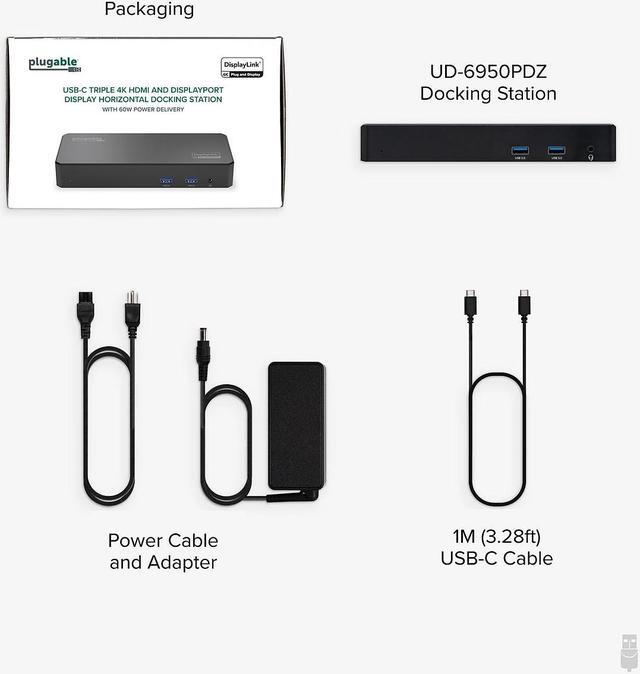 Alt view image 13 of 14 - Plugable USB C Triple 4K Display Docking Station with 60W PD, 3x HDMI or 3x DisplayPort, Compatible with Mac, Windows, Thunderbolt 3 & 4, USB4, USB-C (6x USB Ports, Ethernet)