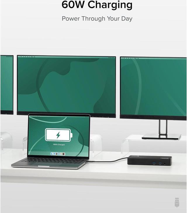 Alt view image 12 of 14 - Plugable USB C Triple 4K Display Docking Station with 60W PD, 3x HDMI or 3x DisplayPort, Compatible with Mac, Windows, Thunderbolt 3 & 4, USB4, USB-C (6x USB Ports, Ethernet)