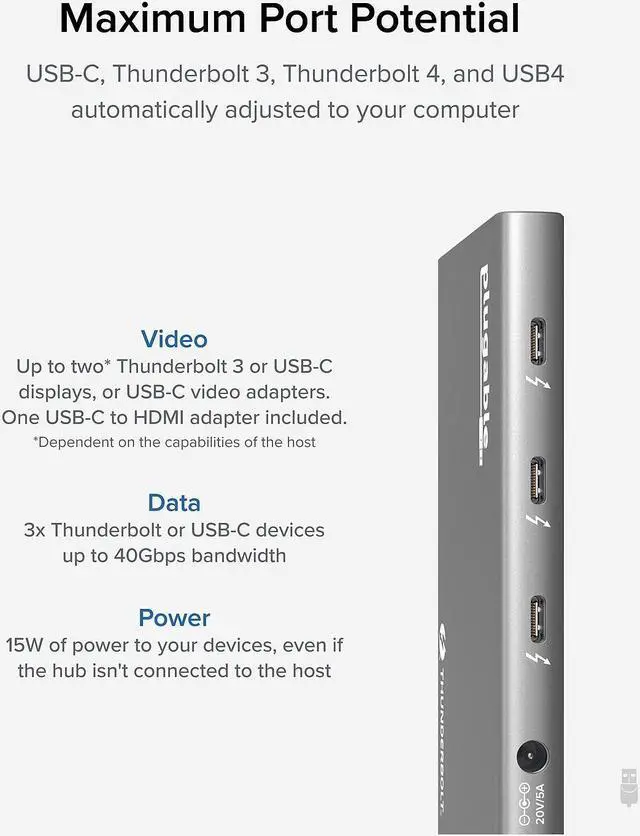 Alt view image 18 of 20 - Plugable 5-in-1 Thunderbolt 4 Hub with 60W Charging, Single 8K or Dual 4K Display, Compatible with Thunderbolt / USB4 Macs and Thunderbolt 4 / USB4 Windows (1x USB-C to HDMI Adapter), Driverless
