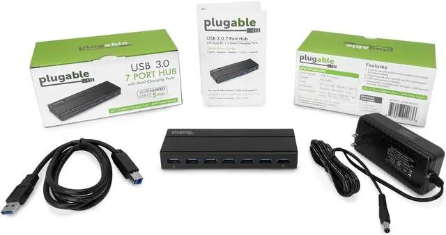 Alt view image 8 of 14 - Plugable 7-Port USB 3.0 Hub with 36W Power Adapter