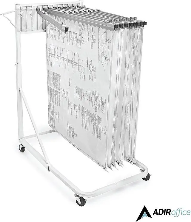 Alt view image 2 of 7 - AdirOffice 12 Bracket Vertical Large File Rolling Stand For Blueprints White (613-WHI)