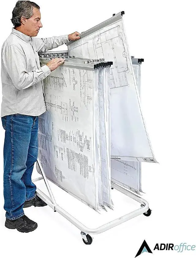 Alt view image 5 of 7 - AdirOffice 12 Bracket Vertical Large File Rolling Stand For Blueprints White (613-WHI)