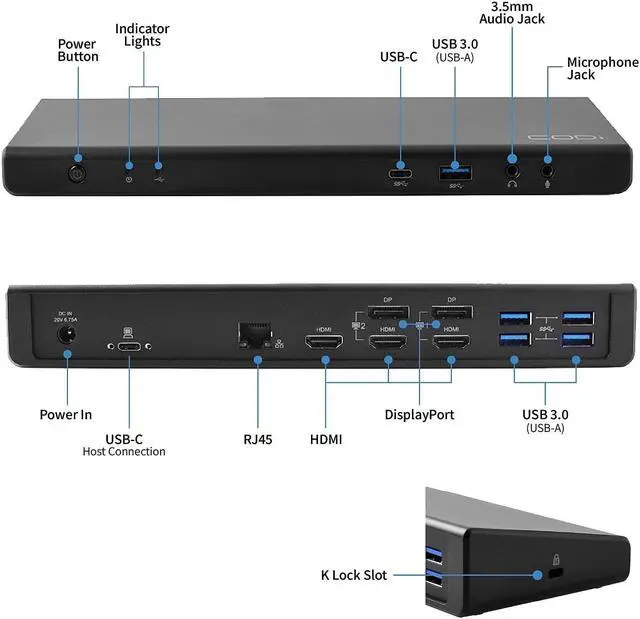 Alt view image 19 of 20 - CODi A01080 USB-C Multiport Triple 4K Display Docking Station