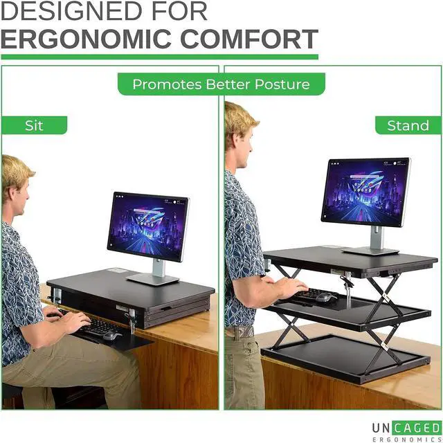 Alt view image 9 of 13 - CHANGEdesk Adjustable Standing Desk Converter - Tall Standing Desk Adjustable Height Converter 4.5"-21.5" - Durable Ergonomic Sit Stand Desk Converter with Mouse Pad stand up desk riser computer riser