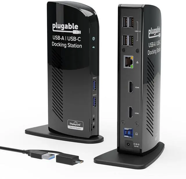 Alt view image 8 of 14 - Plugable USB 3.0 Universal Laptop Docking Station Dual Monitor for Windows and Mac, USB 3.0 or USB-C, (Dual Video: HDMI and HDMI/DVI/VGA, Gigabit Ethernet, Audio, 6 USB Ports)