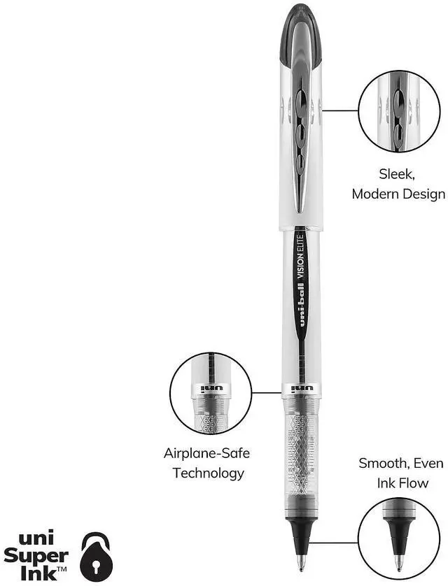 Alt view image 6 of 10 - uni-ball 61231 VISION ELITE Stick Roller Ball Pen, Black Ink, 0.8mm