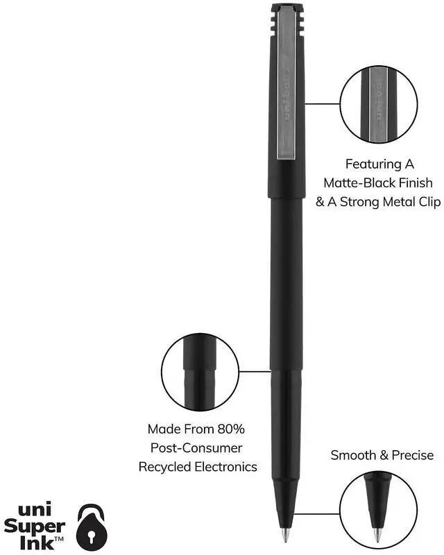 Alt view image 3 of 7 - uni-ball Stick Roller Ball Pen Micro 0.5mm Black Ink Black Matte Barrel 36/Pack 1921065