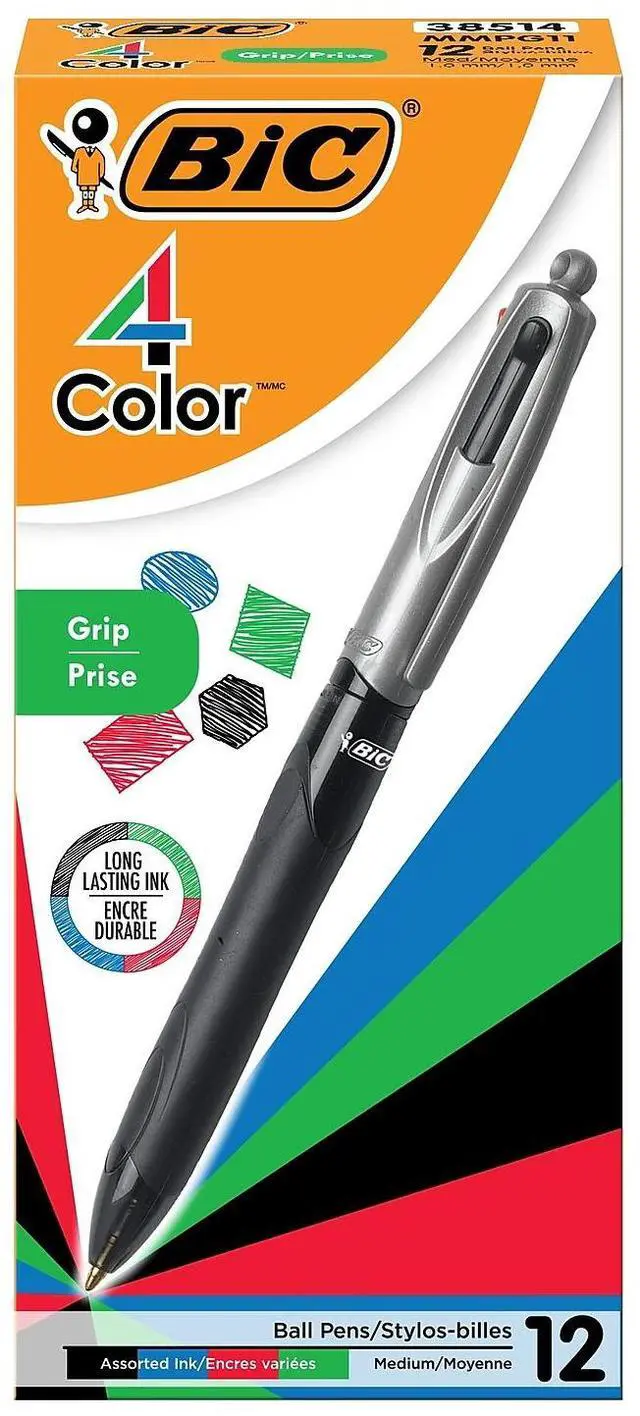 Main image of BIC 4-Color Grip Retractable Ballpoint Pen 1.0mm Assorted Ink 12/Pack (MMPG11-AST)