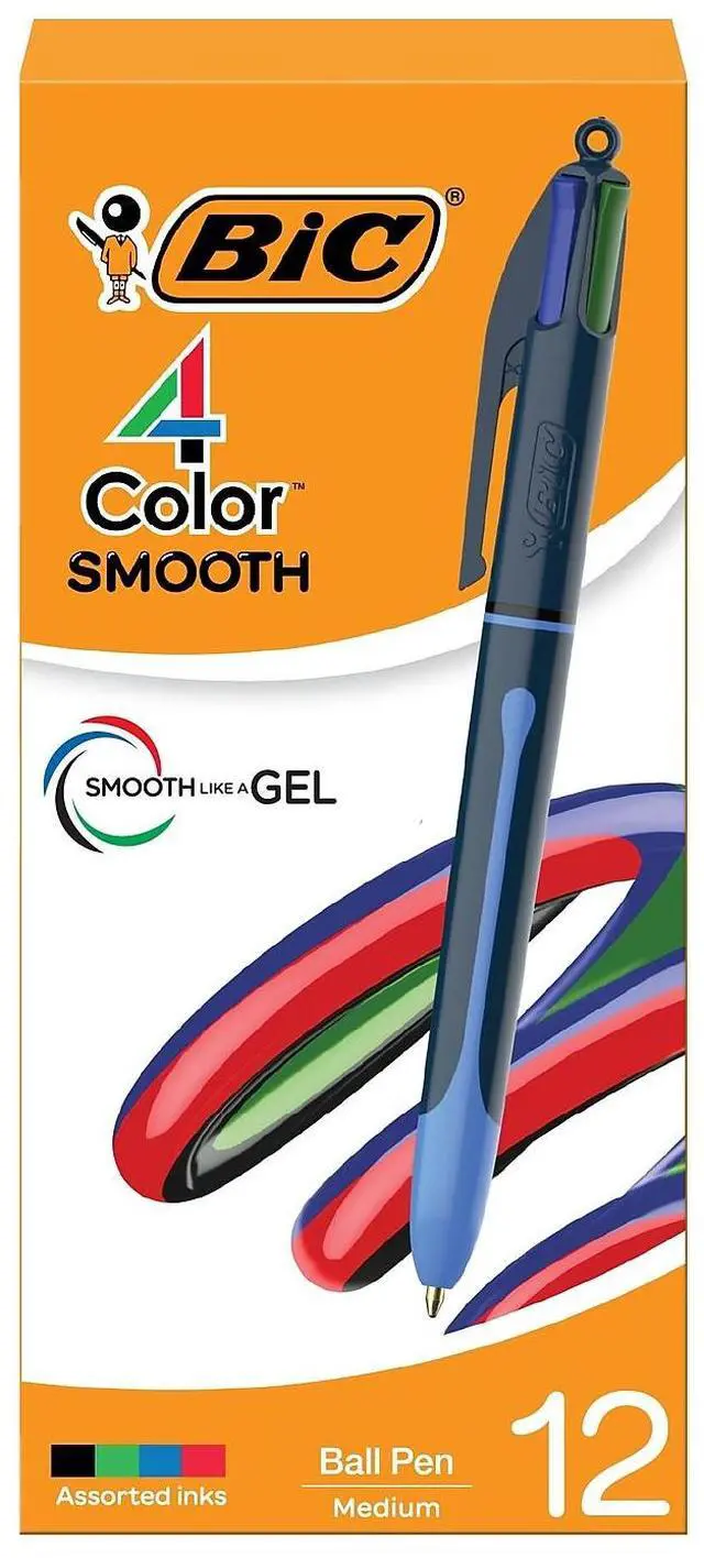 Main image of BIC 4-Color Smooth Retractable Ballpoint Pen Medium Point Assorted Ink 12/Pack (MMS11-AST)