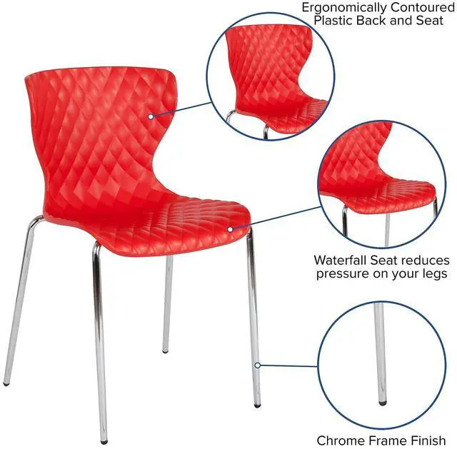 Alt view image 14 of 15 - 4 Pk. Lowell Contemporary Design Red Plastic Stack Chair