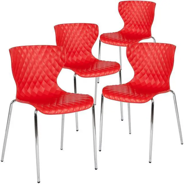 Alt view image 9 of 15 - 4 Pk. Lowell Contemporary Design Red Plastic Stack Chair