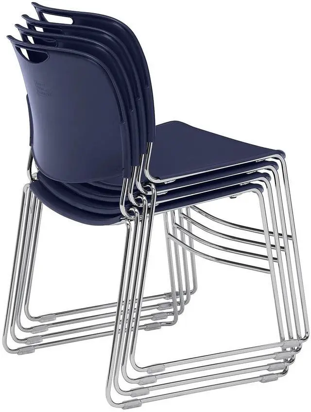 Alt view image 3 of 14 - NPS 8500 Series HI-Tech Ultra-Compact Plastic Seat/Back Stack Chair Navy Blue/Chrome 4 Pack (8505/4)