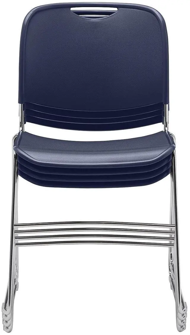Alt view image 6 of 14 - NPS 8500 Series HI-Tech Ultra-Compact Plastic Seat/Back Stack Chair Navy Blue/Chrome 4 Pack (8505/4)
