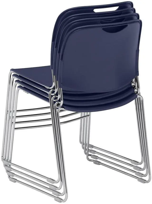 Alt view image 4 of 14 - NPS 8500 Series HI-Tech Ultra-Compact Plastic Seat/Back Stack Chair Navy Blue/Chrome 4 Pack (8505/4)