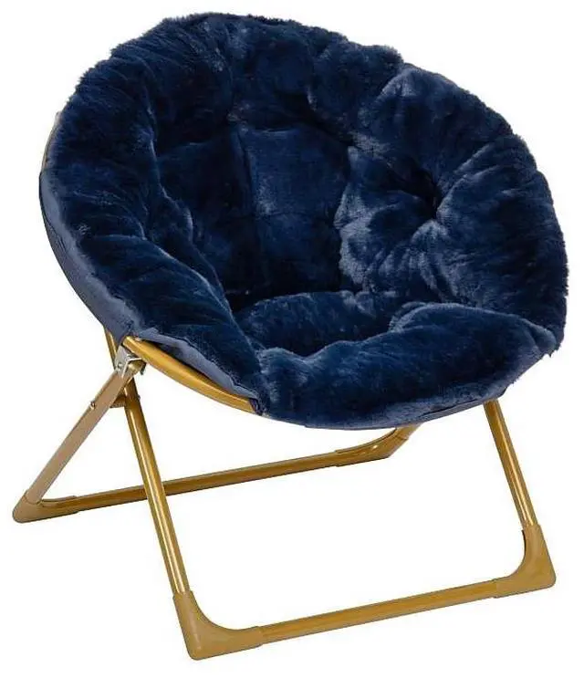 Alt view image 2 of 14 - Flash Furniture Gwen Faux Fur Kids' Folding Saucer Chair Navy (FV-FMC-030-NV-SGD-GG)