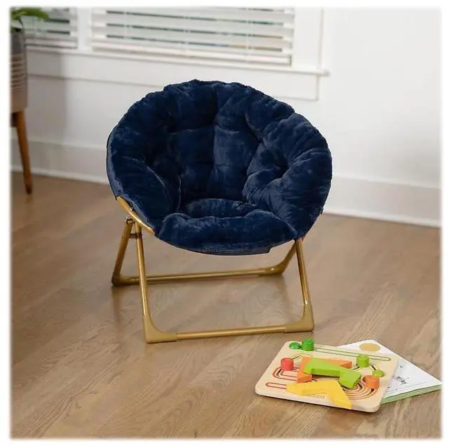 Alt view image 7 of 14 - Flash Furniture Gwen Faux Fur Kids' Folding Saucer Chair Navy (FV-FMC-030-NV-SGD-GG)